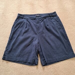 NYDJ Women's Linen Shorts Size 8 Pleated Blue Classic Pockets High Rise